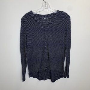 Ann Taylor Loft Womens L Blue/White Tie Front Long Sleeve Blouse Top Shirt